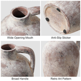 Dreamloom farmhouse vase with handles, rustic clay, 10 inch, perfect for shelves.