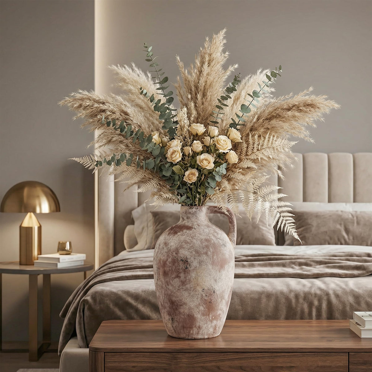 Dreamloom fireplace decor vase, ceramic with handles, 10 inch, cozy focal point.