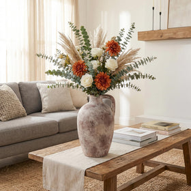 Dreamloom pottery vase, terracotta with handles, 10 inch, durable accent for shelves.