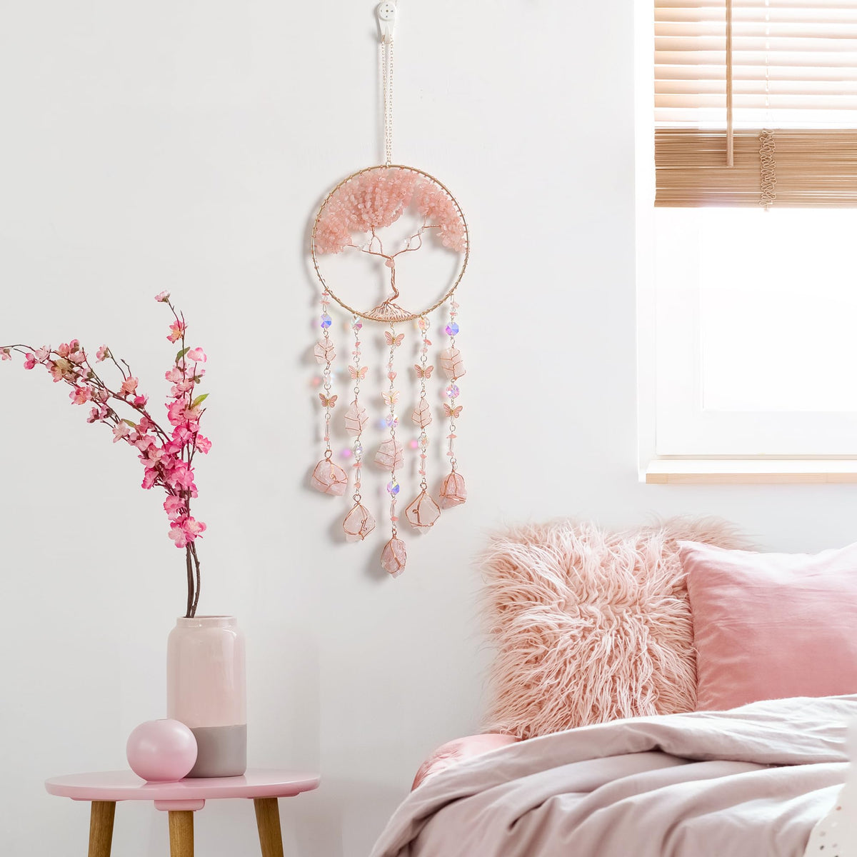 Dreamocean crystal suncatcher on window creating rainbow light effects