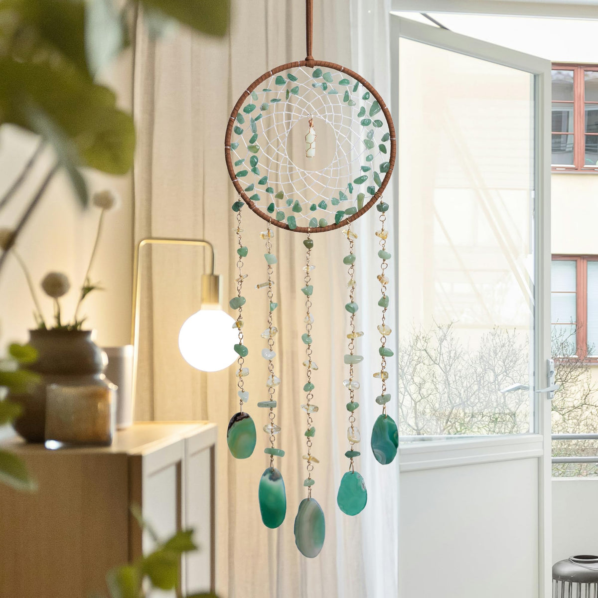Dreamocean large dreamcatcher in green turquoise suncatcher decor with sunlit sparkle