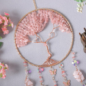 Dreamocean rose quartz butterfly pendant accent on pink dream catcher