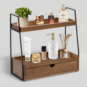 DreamPossible 2-tier bathroom organizer with drawer keeps toiletries neat and accessible.