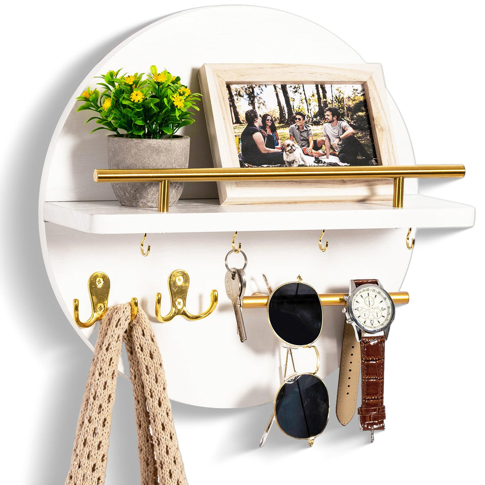Dreampossible round key holder with shelf for organized entryway.