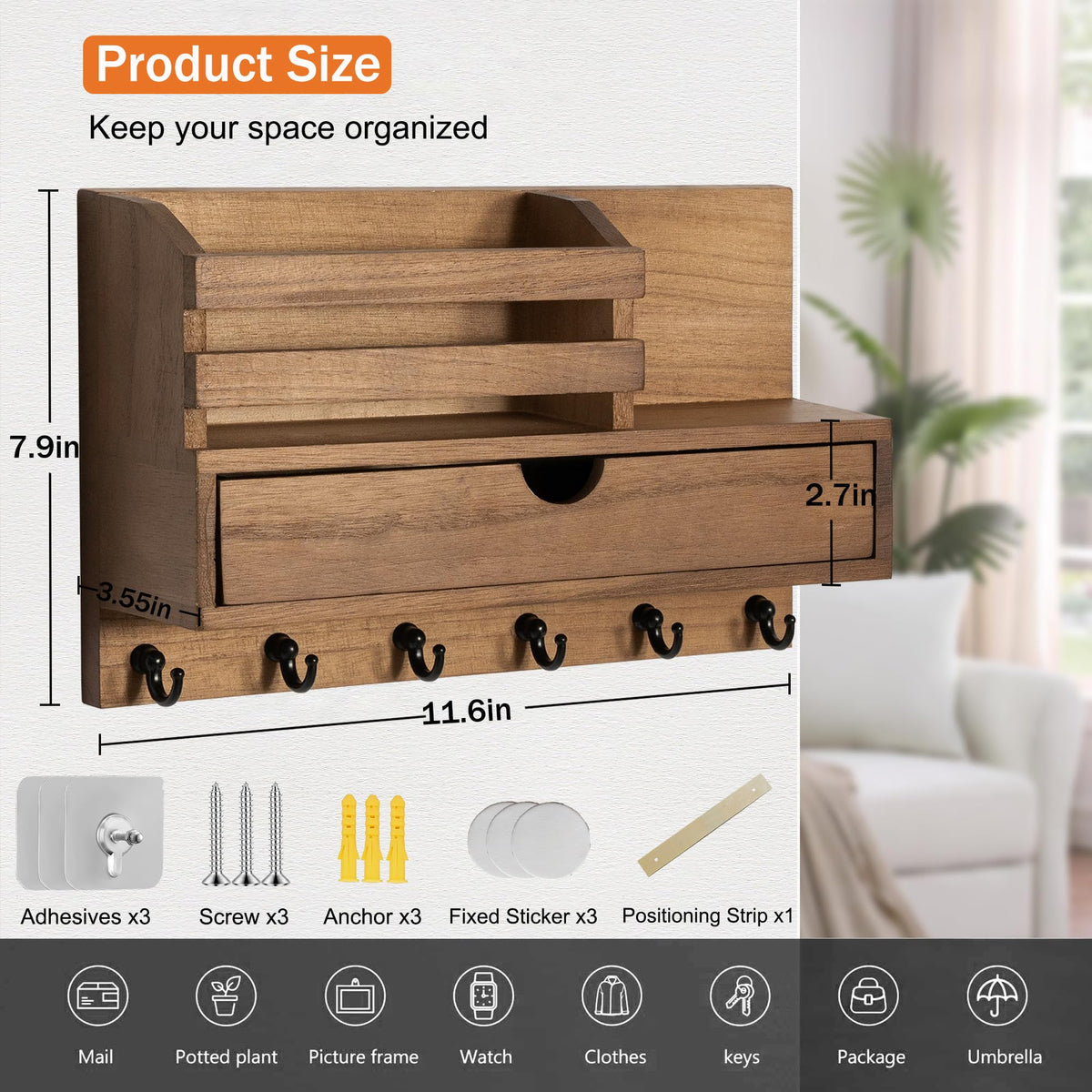 DreamPossible large-capacity mail slots and drawer keep papers neat.