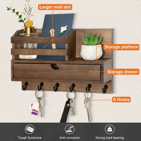 DreamPossible wooden key rack with shelf for organized home storage and decor.