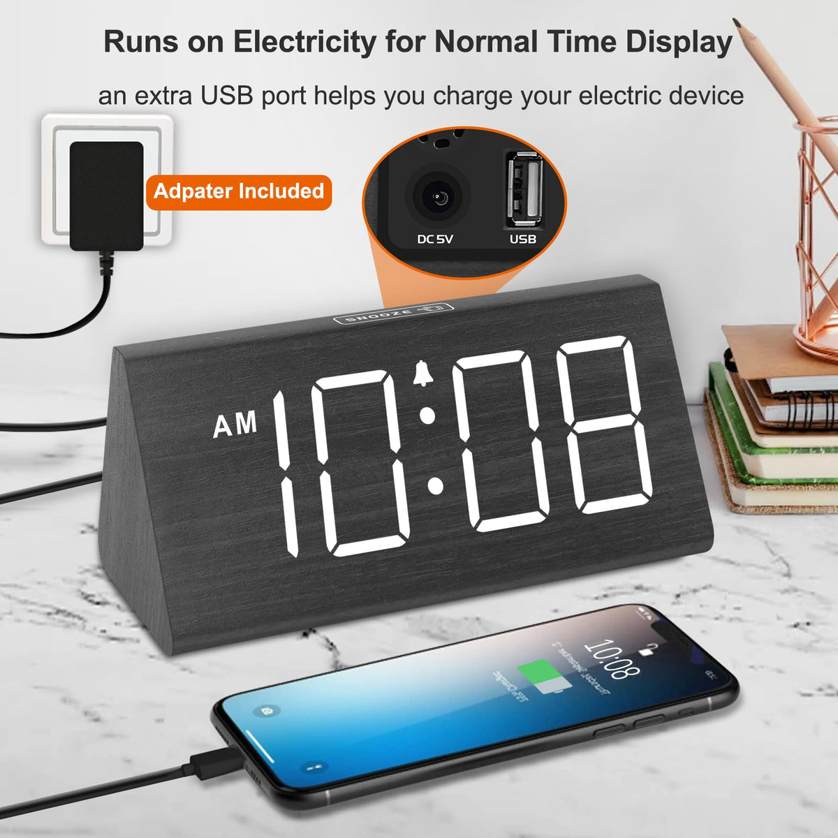 DreamSky adapter-powered bedside clock for reliable daily use.