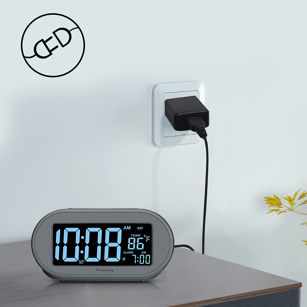 DreamSky alarm clock auto-sets time with backup battery for time preservation.