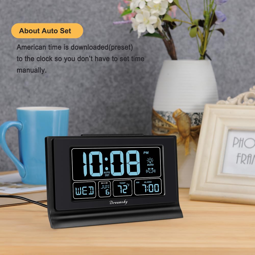 DreamSky alarm clock backup battery preserves settings during power outages