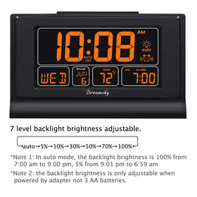 DreamSky alarm clock with backup battery keeps time and settings during power outages.