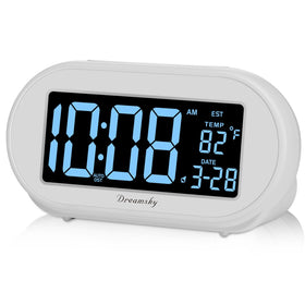 DreamSky alarm clock with large LCD screen for easy night time viewing.