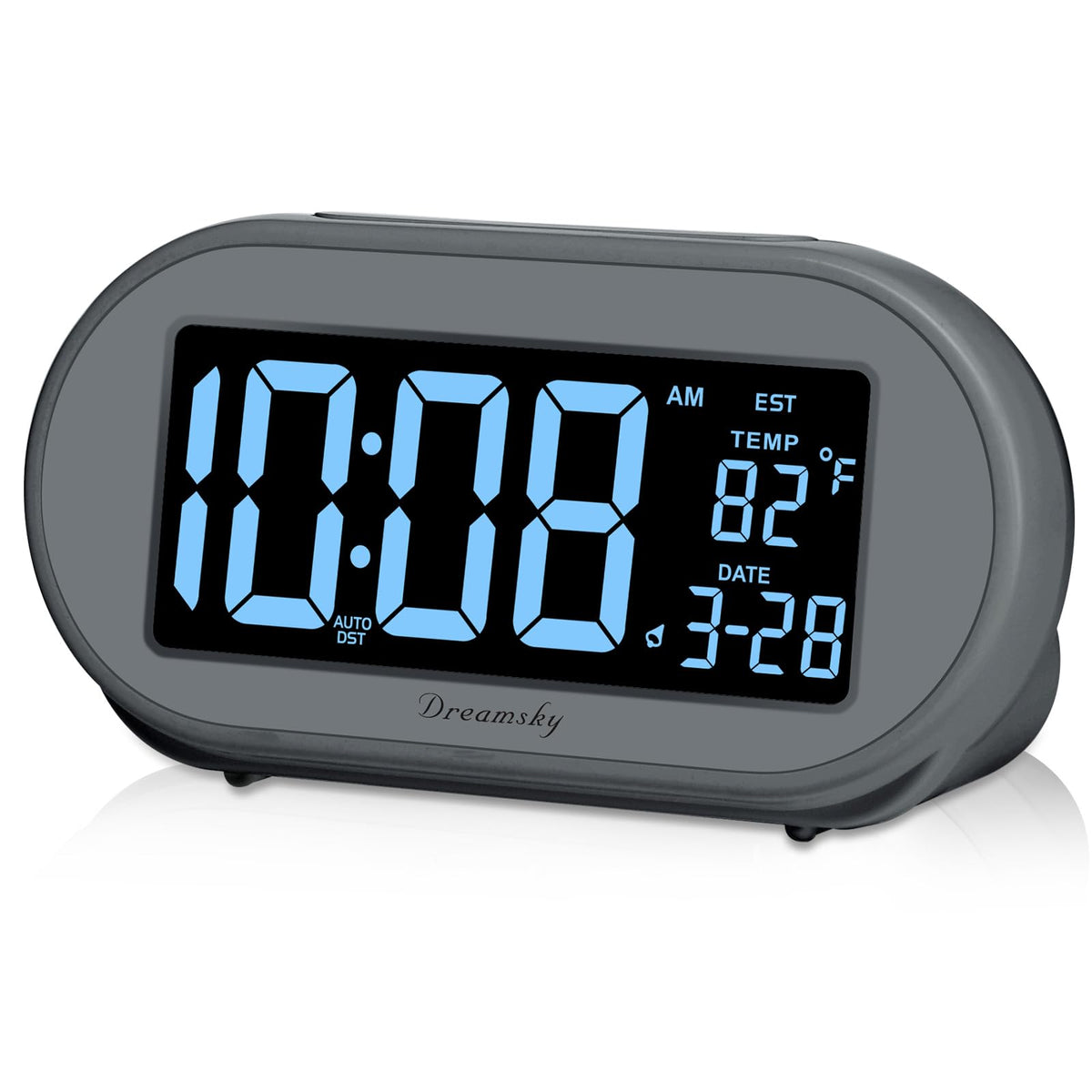DreamSky alarm clock with a large bedside display for easy reading at a glance.