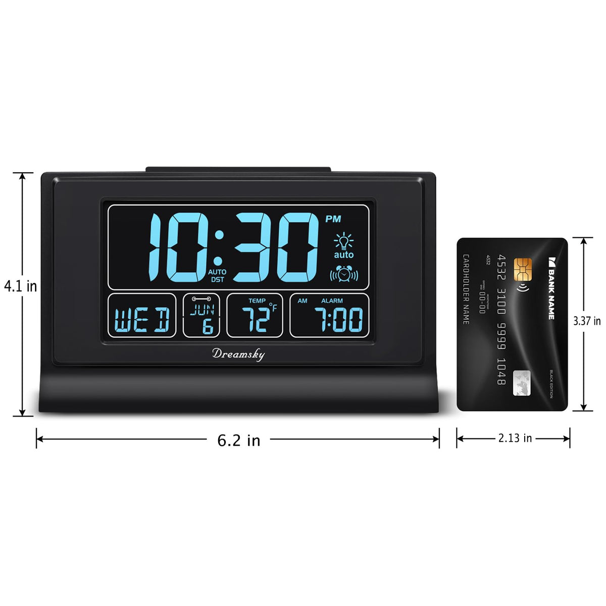 DreamSky alarm clock compact dimensions fit bedside tables without clutter