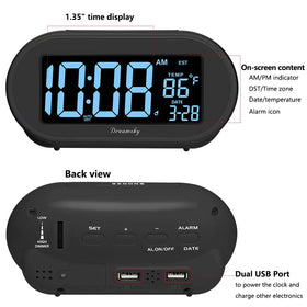 DreamSky alarm clock date and temperature display for quick room context