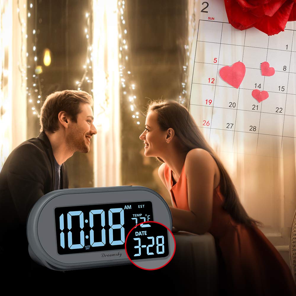 DreamSky alarm clock dimmable brightness for comfortable viewing in any room.