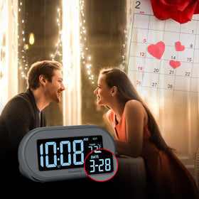 DreamSky alarm clock dimmable brightness for comfortable viewing in any room.