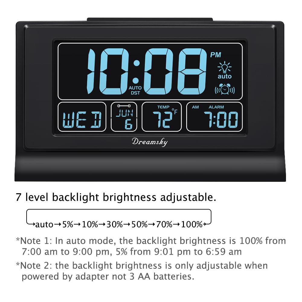 DreamSky alarm clock dimmer control offers customizable brightness for late-night viewing