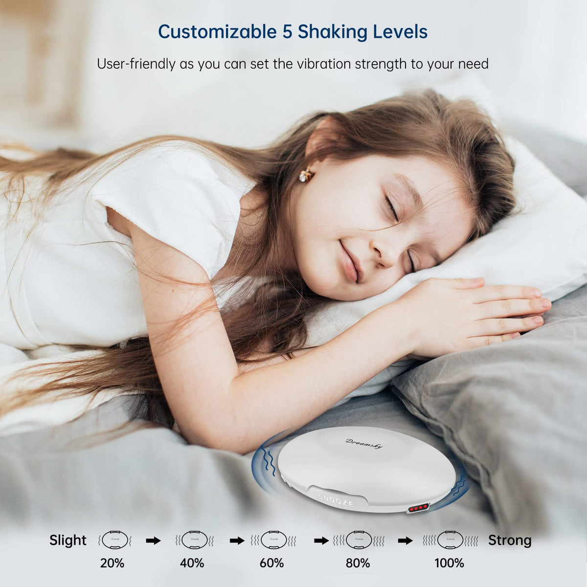 DreamSky alarm clock showing easy snooze button for extra minutes
