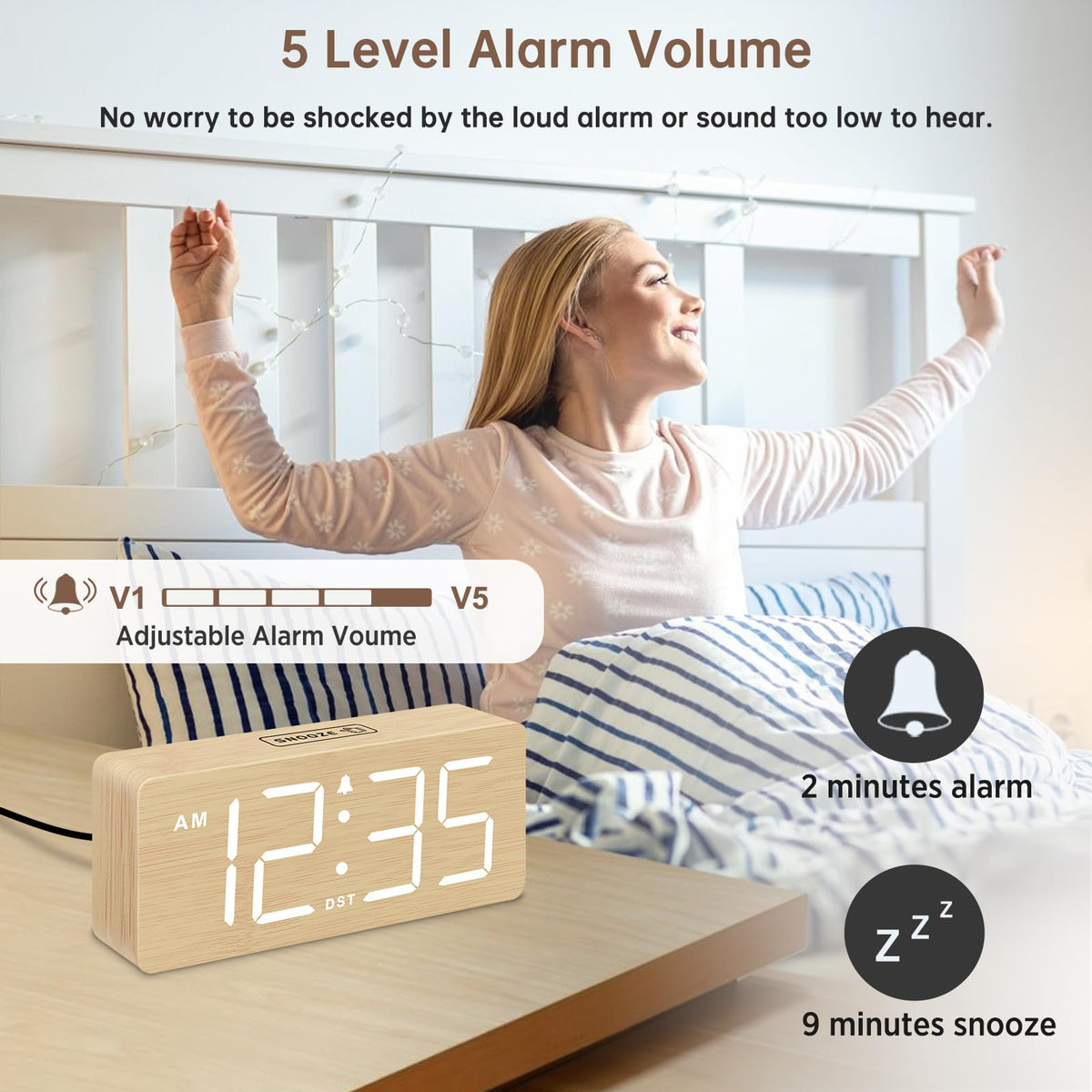 DreamSky alarm reaches up to 105dB, ideal for heavy sleepers.