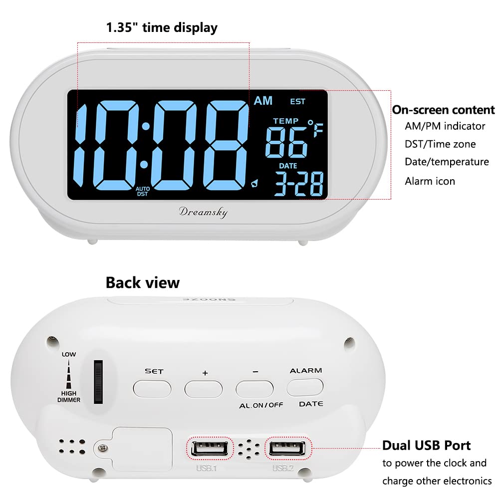 DreamSky nightstand alarm clock with compact bedside design.