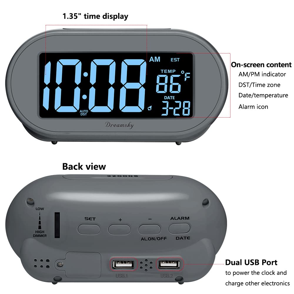 DreamSky alarm clock bedside design keeps your nightstand organized.
