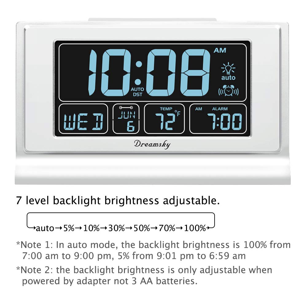 DreamSky alarm clock with USB port offers convenient charging for phones overnight.