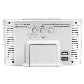 DreamSky alarm clock weekday temperature display adds quick weather context.