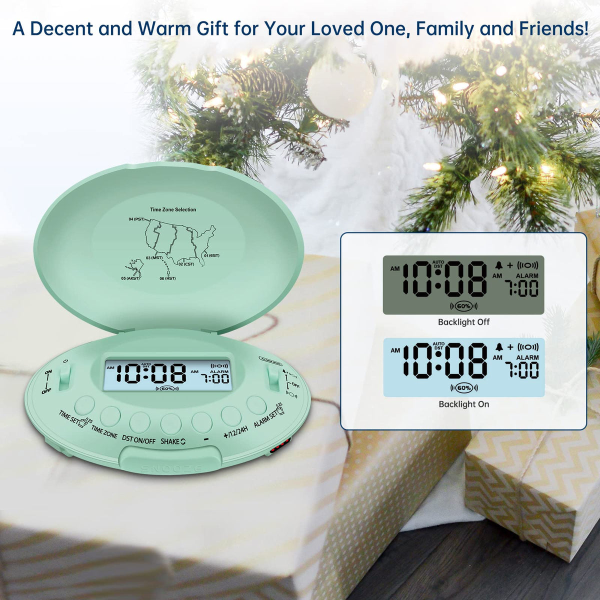 DreamSky auto DST backlight display ensures time visibility after power restoration.
