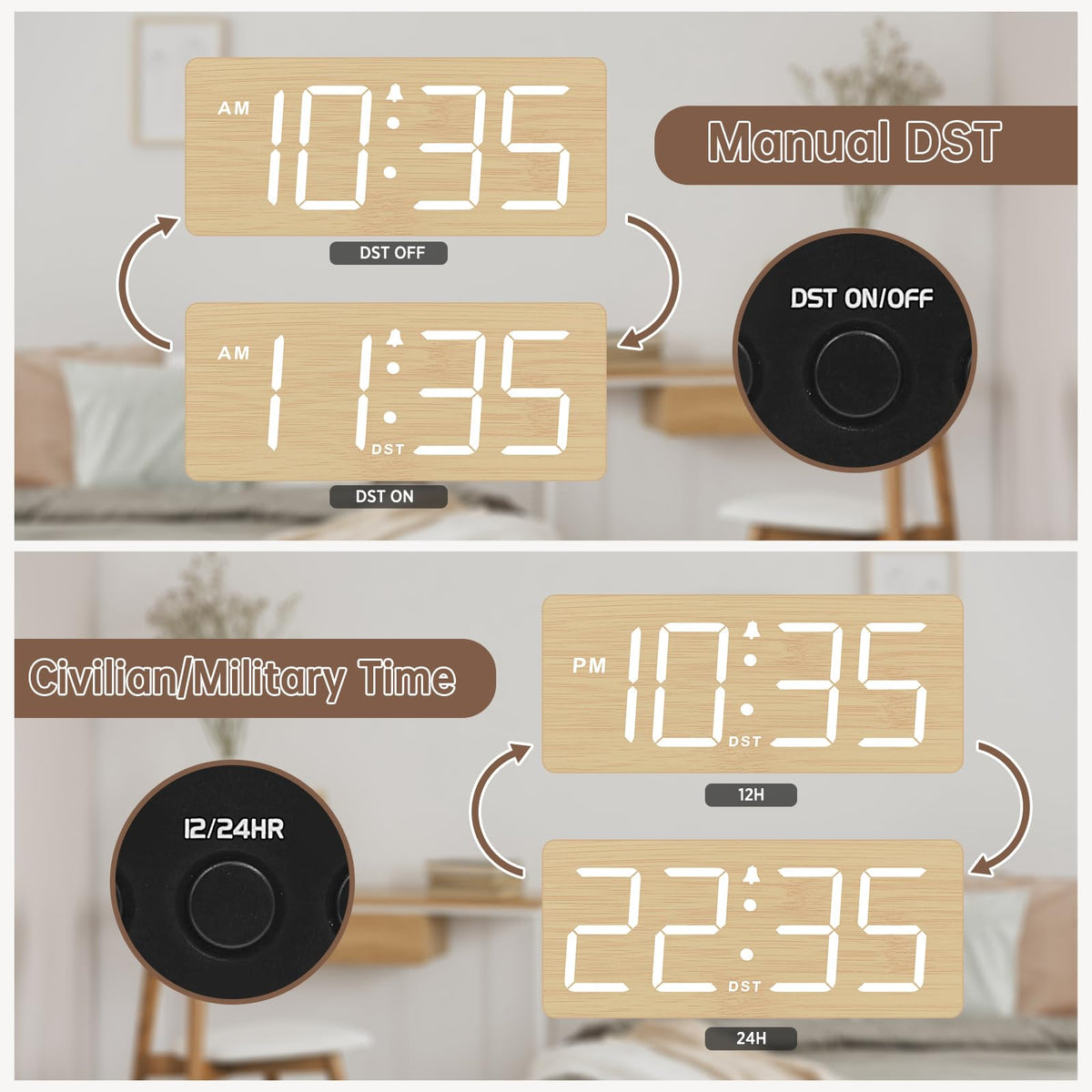 DreamSky clock includes battery backup to keep alarms during outages.