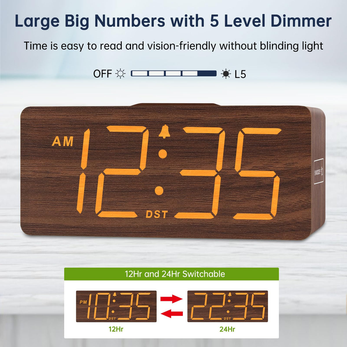 DreamSky five-level brightness dimmer reduces glare at night.