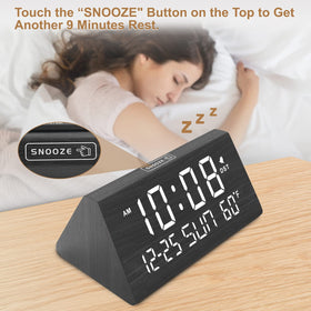 DreamSky wood decor clock on a bedside table adds natural style.
