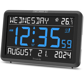 DreamSky large digital clock front display shows time, date, and temperature clearly.