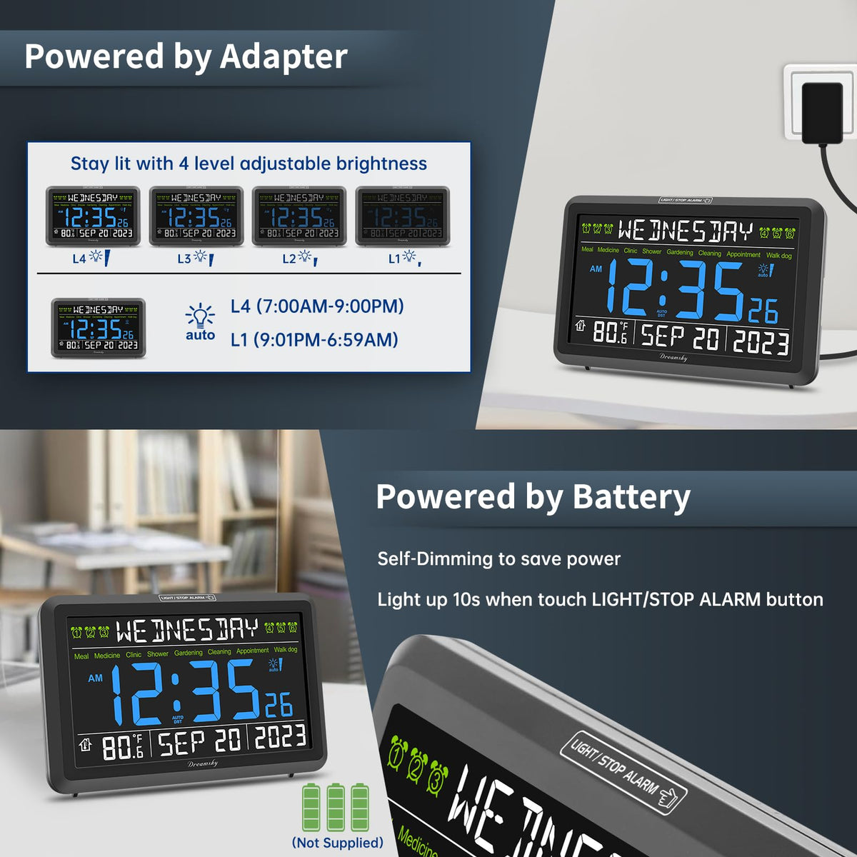DreamSky alarm clock lets multiple reminders and adjustable volume.