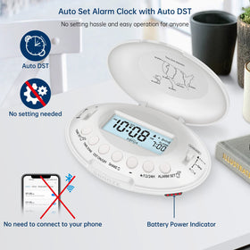 DreamSky clock with rechargeable battery and power indicator for reliability