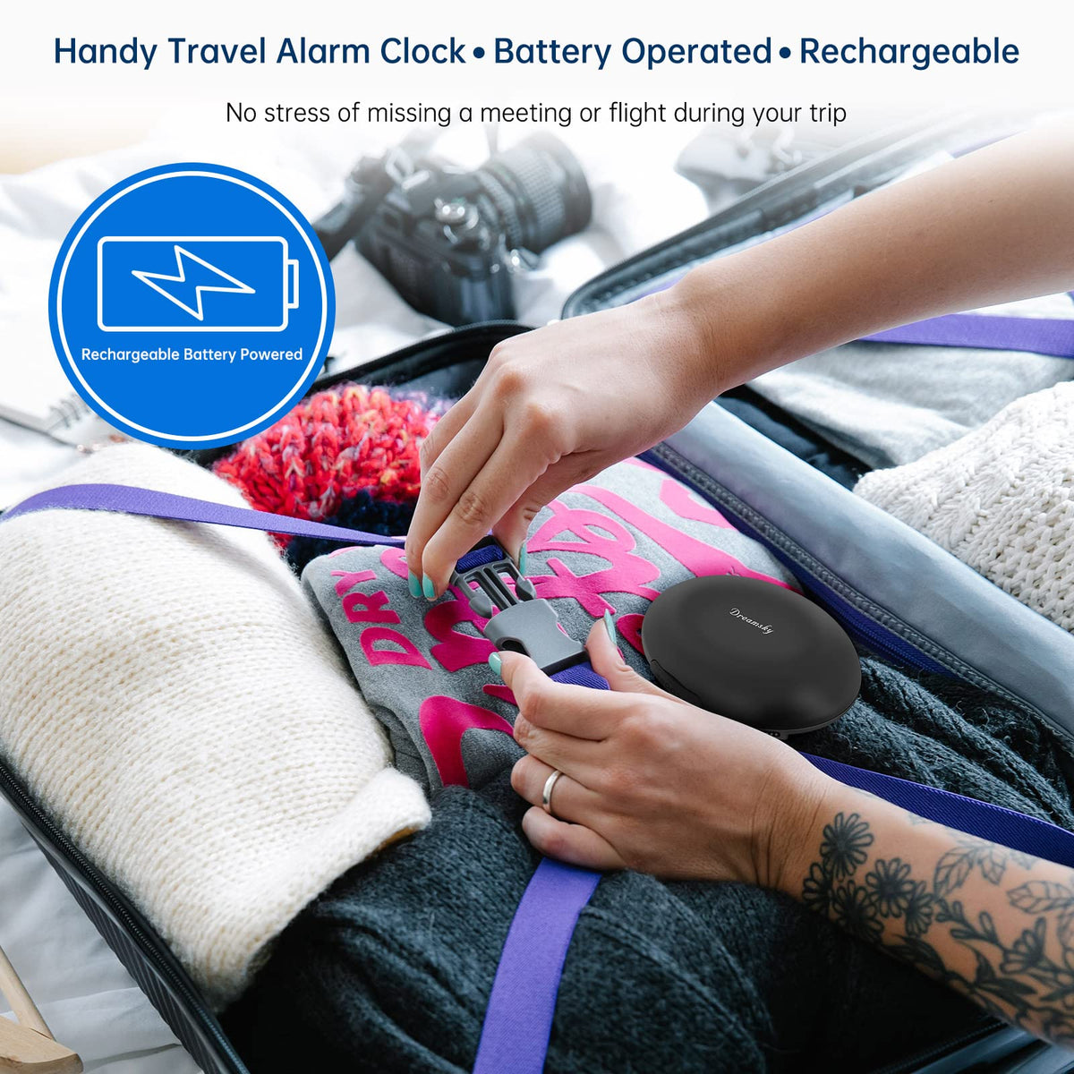DreamSky snooze button close-up highlights quick extra wake time