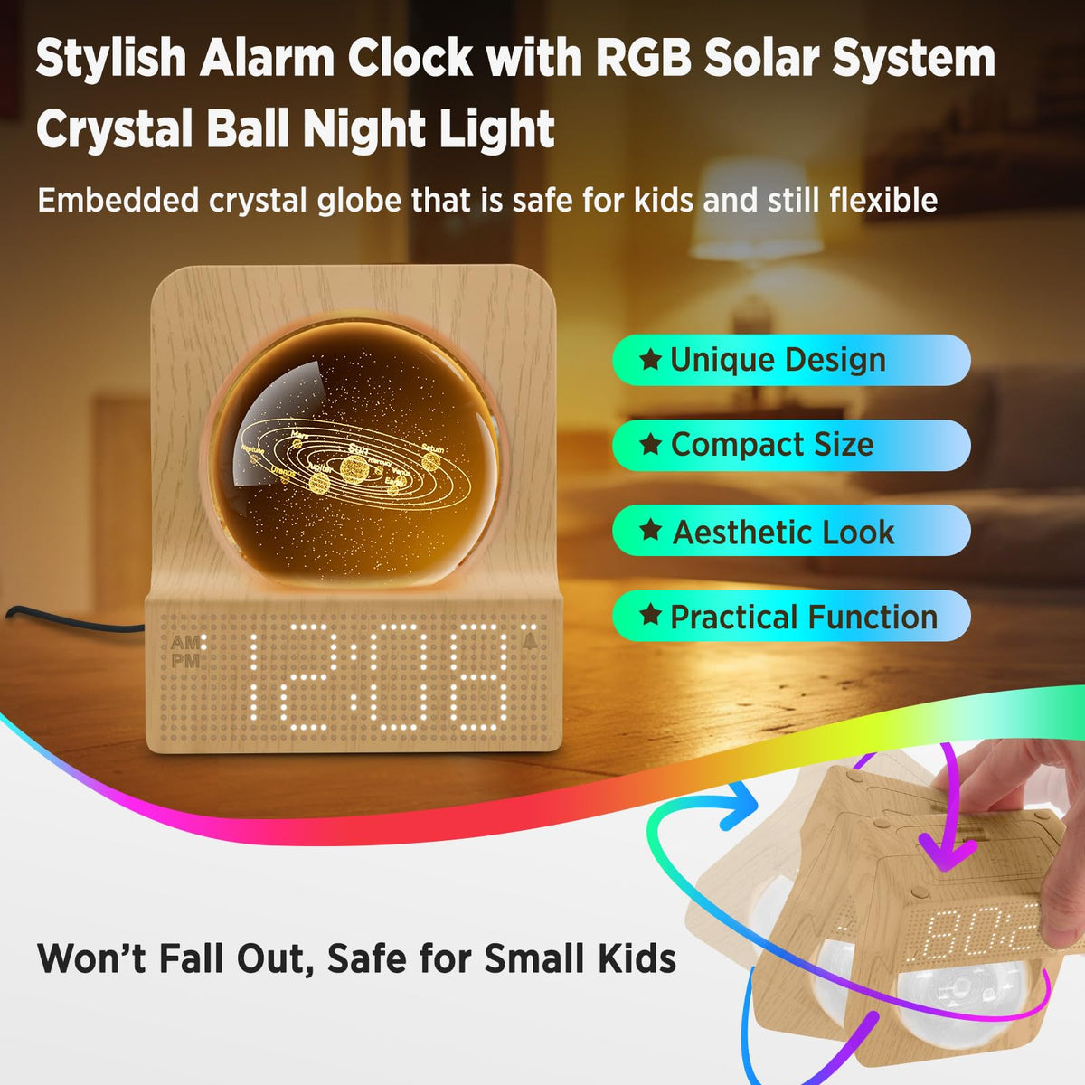 DreamSky RGB night light displays vibrant colors for a cozy bedroom ambiance