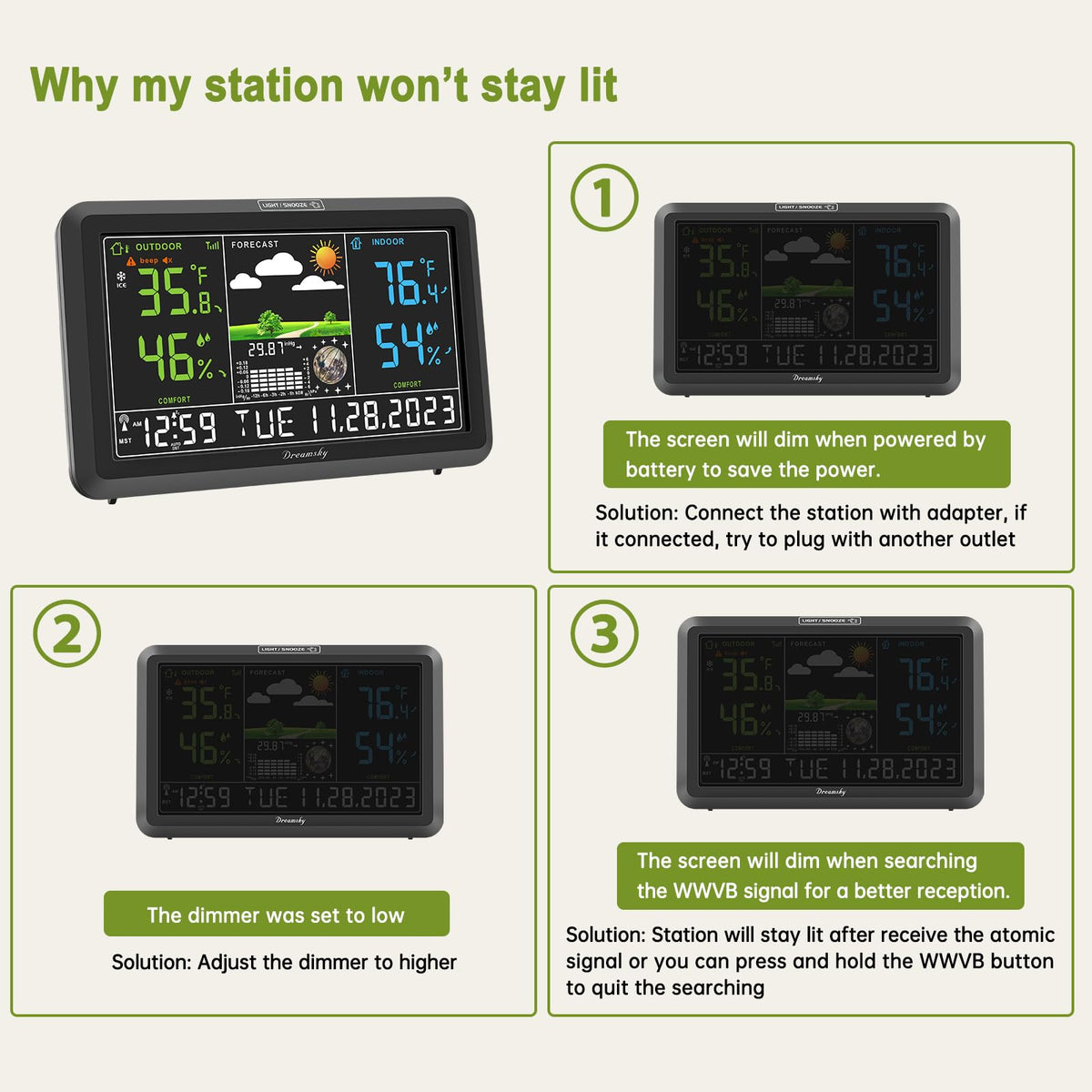 DreamSky weather station compact size suited for desk or wall installation.