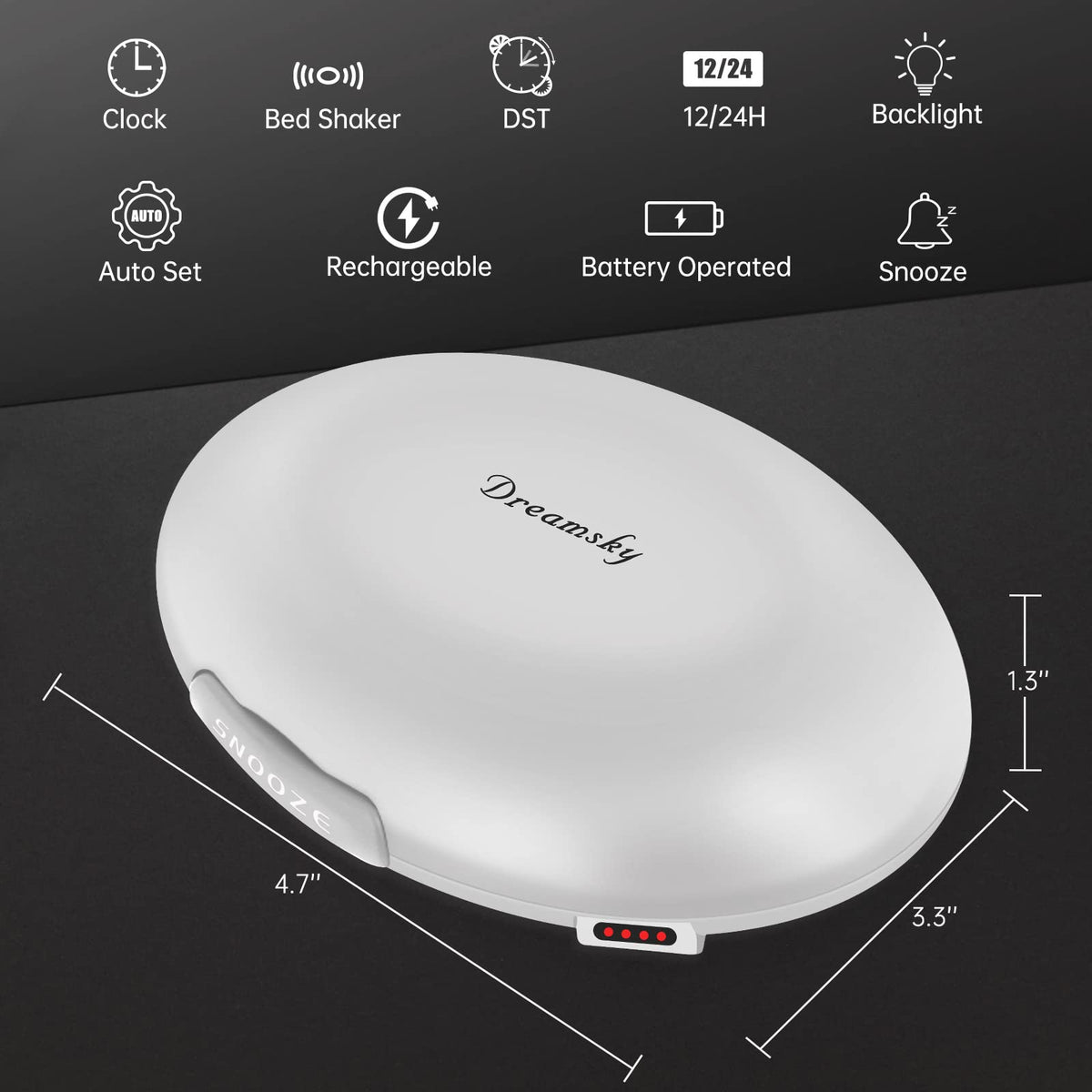 DreamSky compact clock designed for travel or dorm room setups