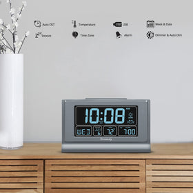 DreamSky clock with USB charging port powers your phone.