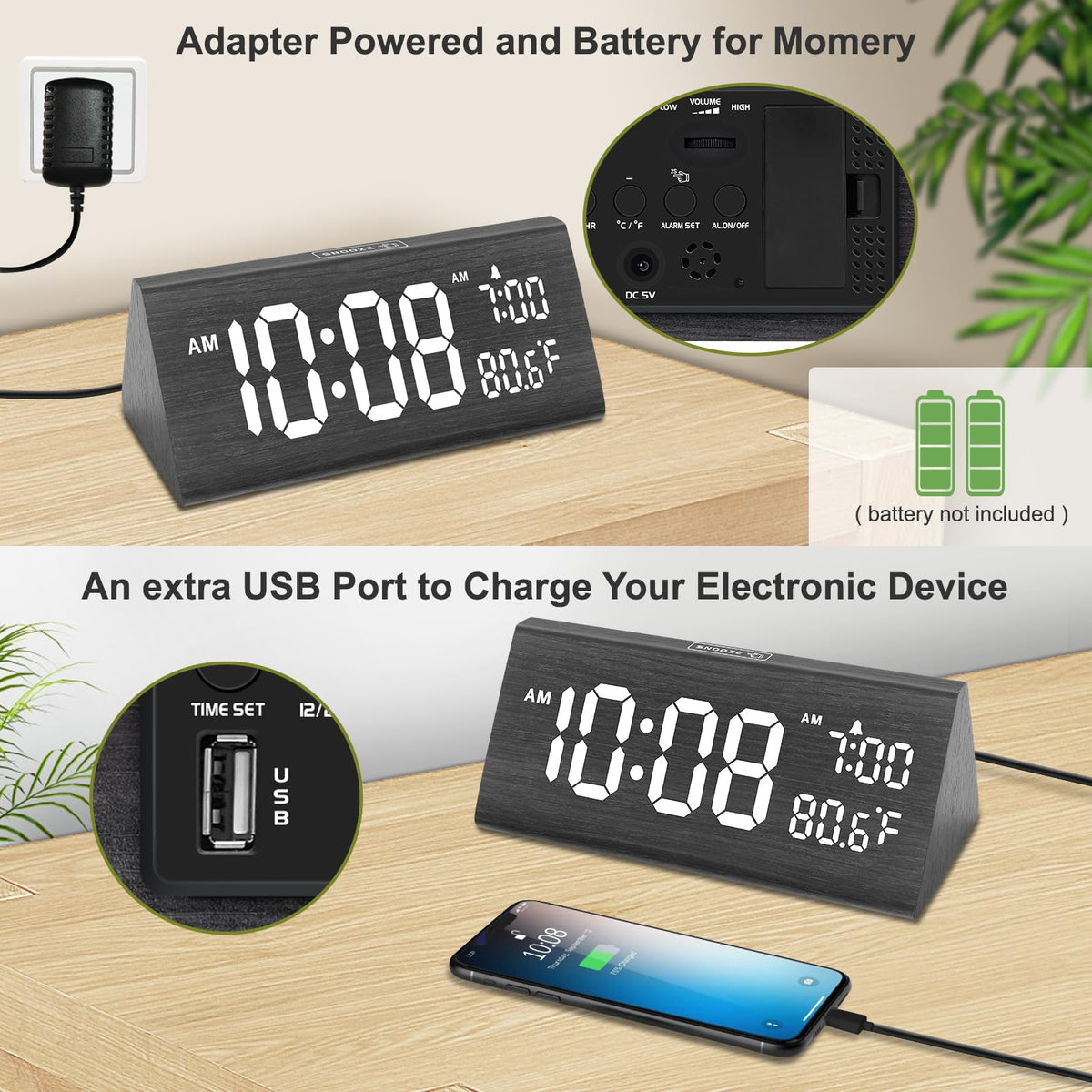 USB charging port on DreamSky clock keeps devices powered