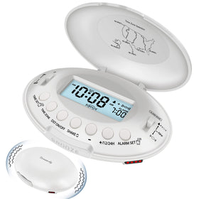 DreamSky vibrating alarm clock on nightstand with bed shaker ready to wake heavy sleepers
