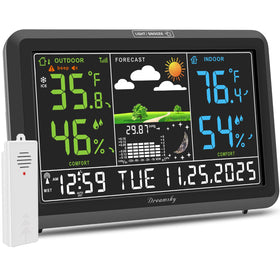 DreamSky weather station with large display, clear indoor and outdoor temperatures at a glance.