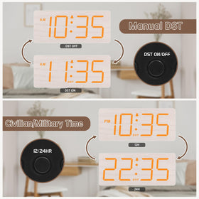 DreamSky wooden clock with backup battery keeps alarms during outages.
