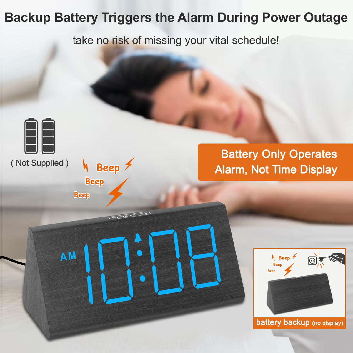 DreamSky alarm clock with battery backup keeps alarms during power outages
