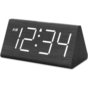 DreamSky wooden alarm clock with large numbers for easy viewing from the bed.