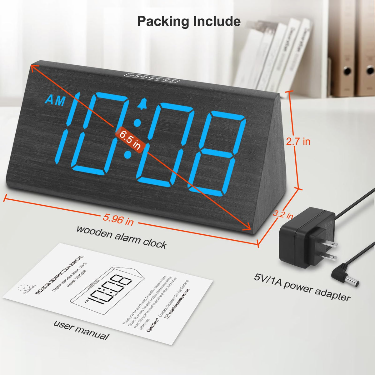 DreamSky wooden alarm clock features DST button for easy daylight saving adjustments