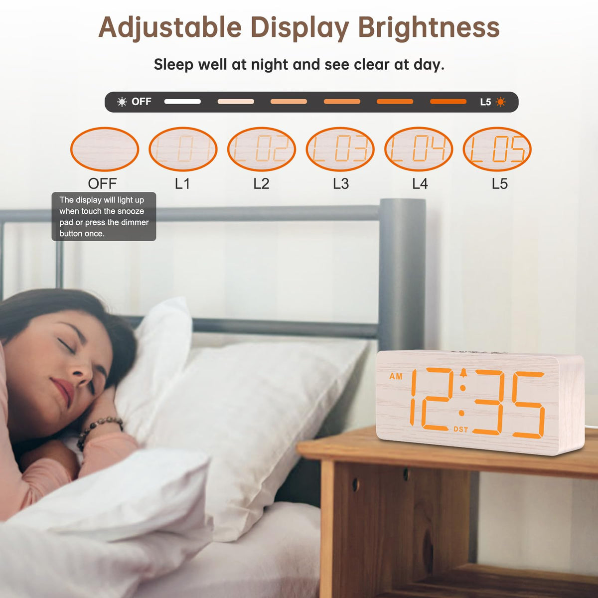 DreamSky clock with DST switch simplifies time changes and 12/24 format.