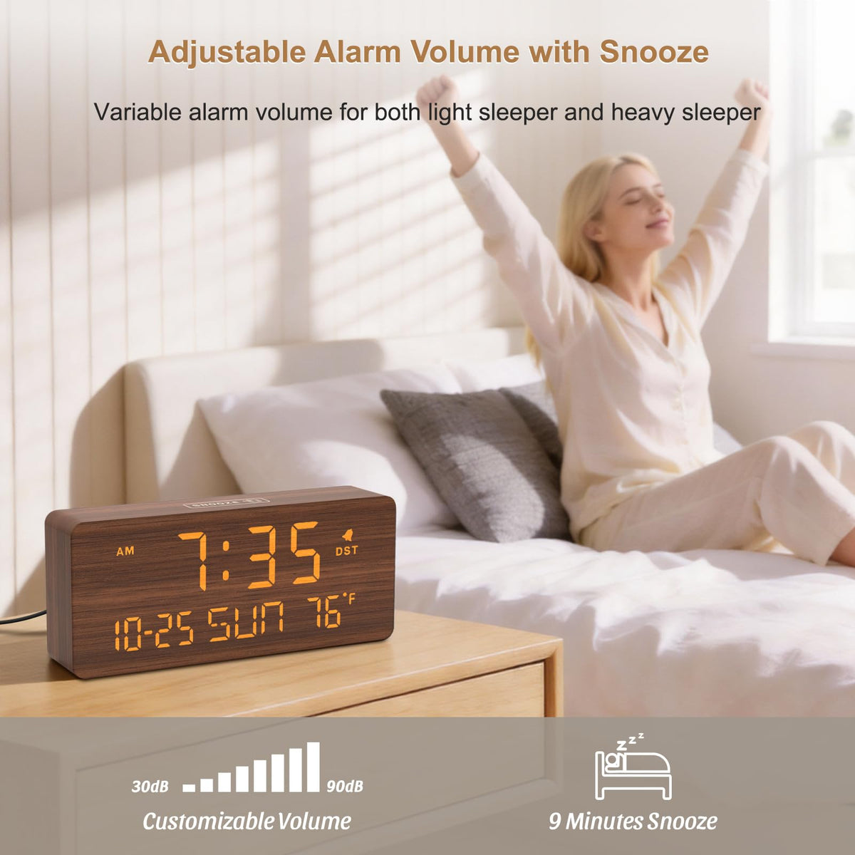 DreamSky USB port charges phones and other devices at the nightstand