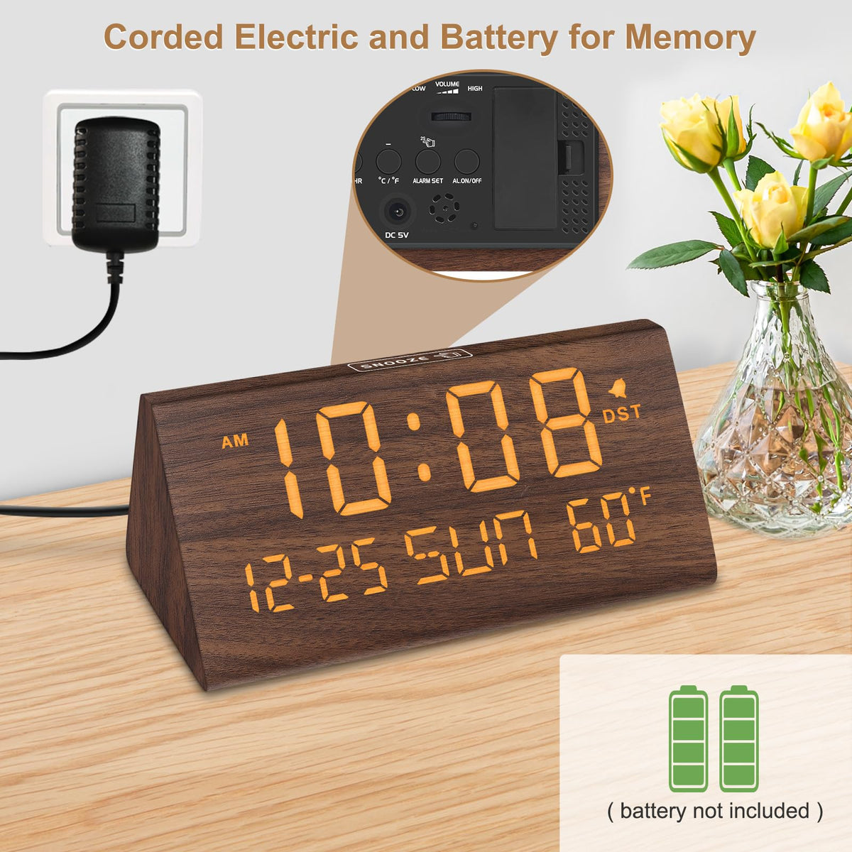 DreamSky wooden desk clock adds elegant decor for bedroom or office.