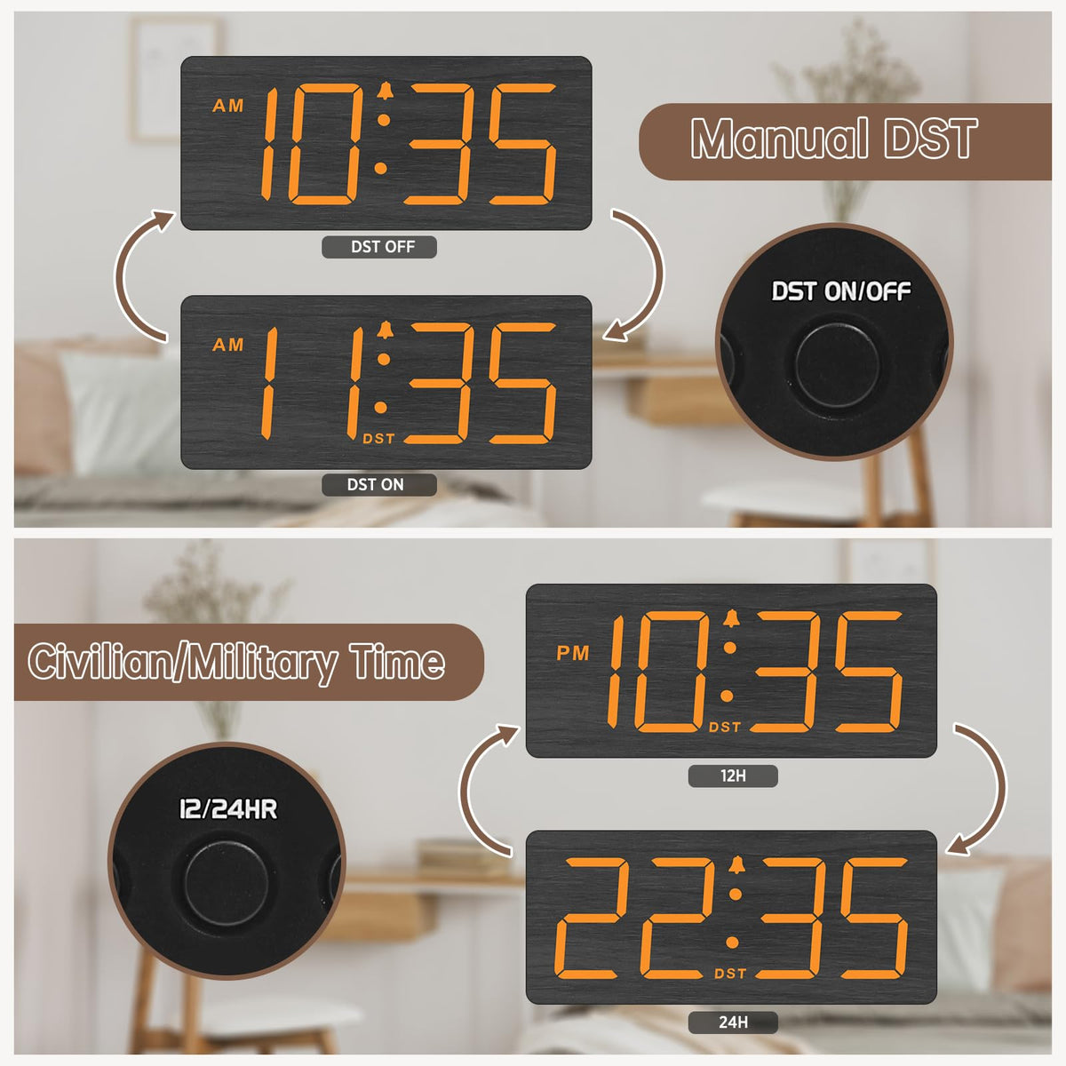 DreamSky clock includes battery backup to preserve time and alarm during outages.